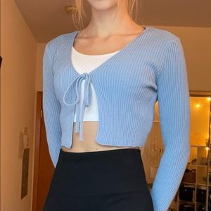 Nasty Gal cropped ribbed tie front long sleeve top